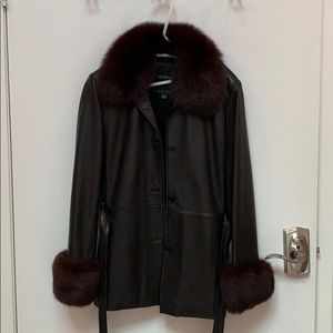 Andrew Marc brown and red leather fox fur real M